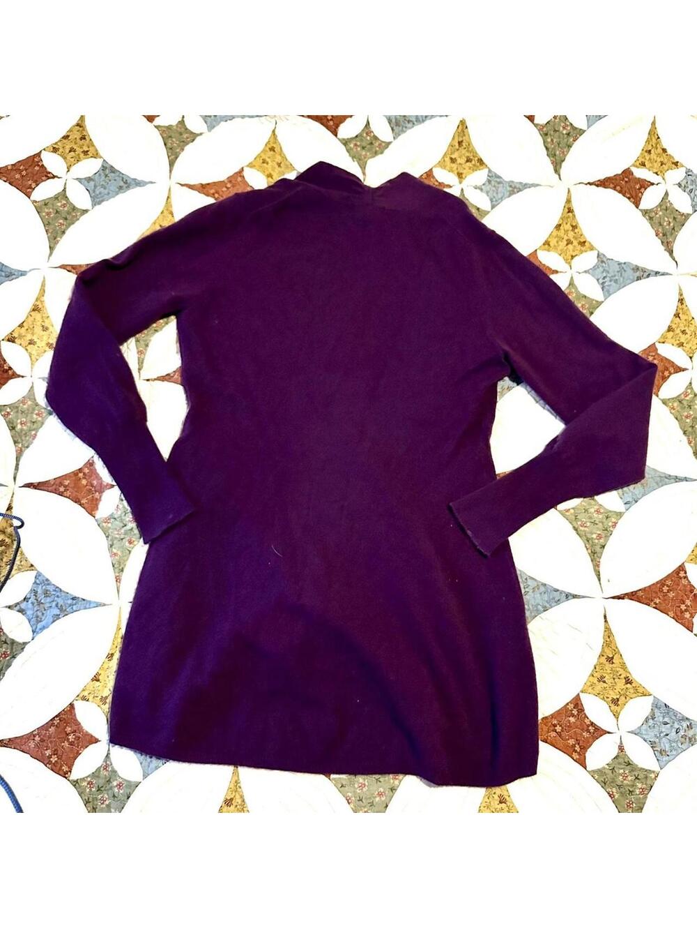 FORTE purple maroon cashmere v-neck mini sweater dress size M luxury spring - Picture 5 of 5